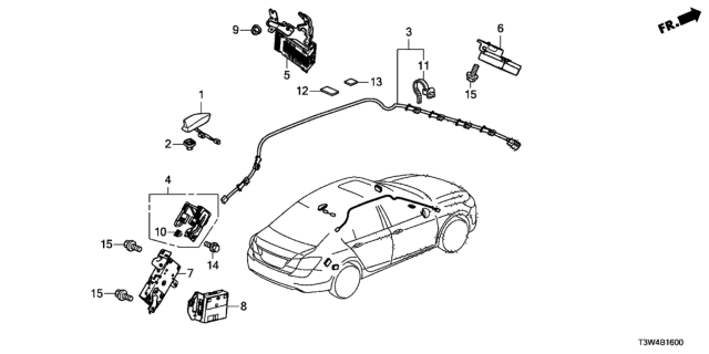 2017 Honda Accord Hybrid Antenna Assembly (Premium Blue Opal Metallic) Diagram for 39150-T3V-A01ZM