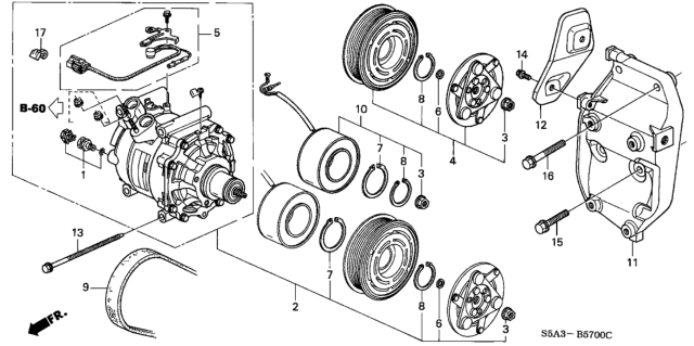 2004 Honda Civic 2 Door LX KA 5MT A/C Compressor (Sanden) Diagram