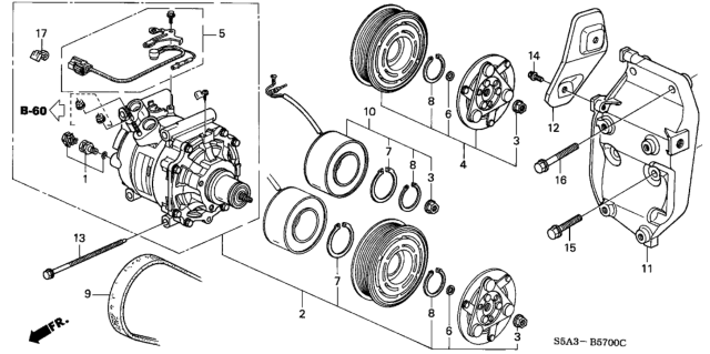 2004 Honda Civic A/C Compressor (Sanden) Diagram 1