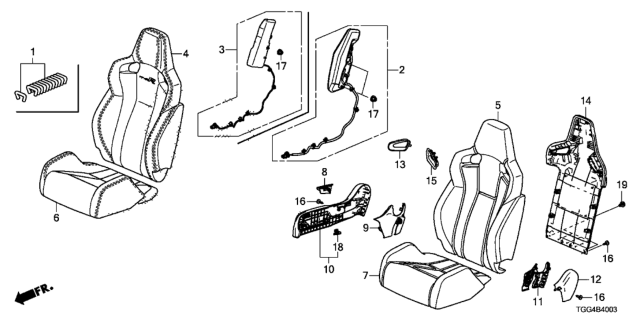 2018 Honda Civic Front Seat (Passenger Side) Diagram