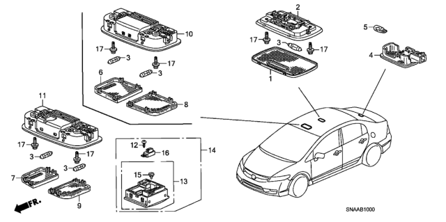 2009 Honda Civic Switch Assy., Sunroof & Map Light *NH686L* (QP LIGHT WARM GRAY) Diagram for 35830-SNA-A41ZF