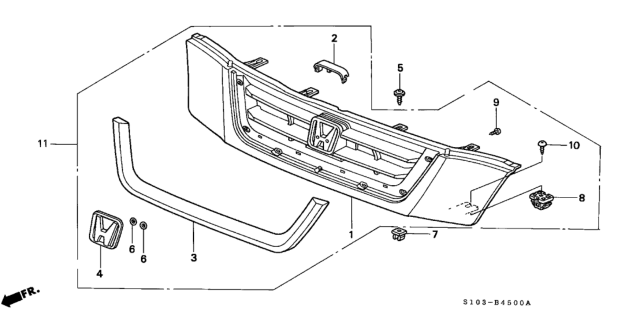 1998 Honda CR-V Cap, FR. Grille Diagram for 75108-S10-000