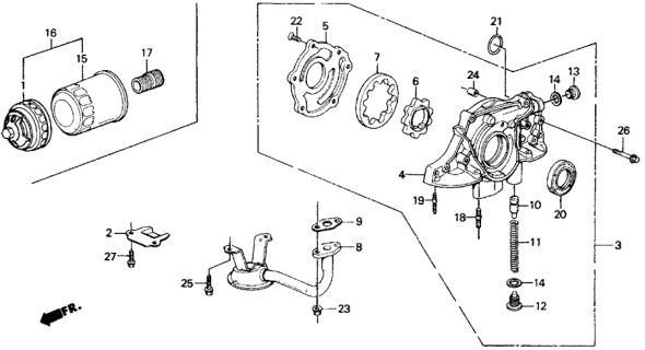 1991 Honda Civic 3 Door STD KL 4MT Oil Pump - Oil Strainer Diagram