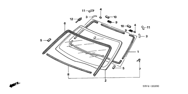 2007 Honda Pilot Rubber Set, FR. Windshield Dam Diagram for 04731-S3V-010