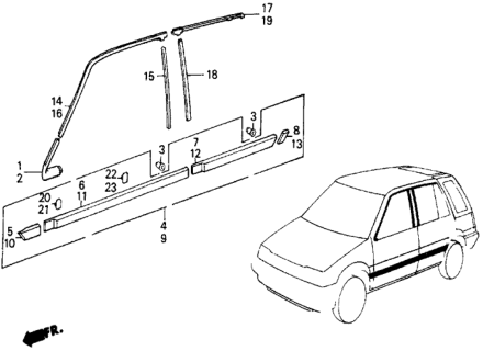 1987 Honda Civic Clip A, Molding Diagram for 90667-SB6-003