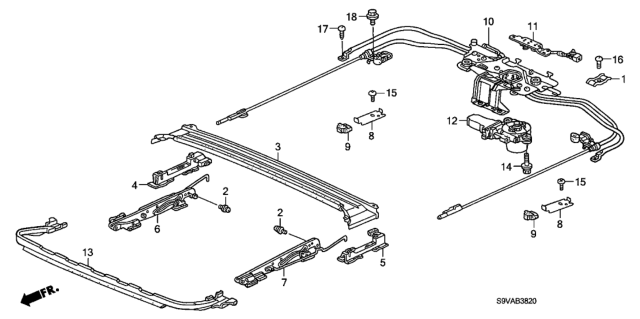 2008 Honda Pilot Roof Slide Components Diagram