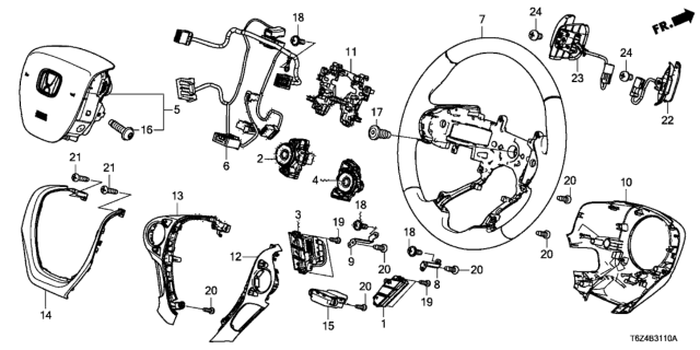 2019 Honda Ridgeline Body Steering Wh (Deep Black) Diagram for 78501-TG7-A03ZA