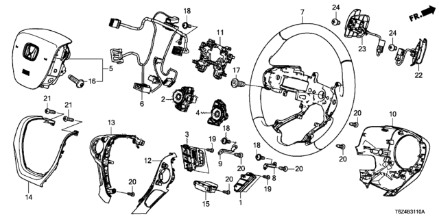 2018 Honda Ridgeline Wheel, Steering (Deep Black) (Leather) Diagram for 78501-T6Z-C71ZA