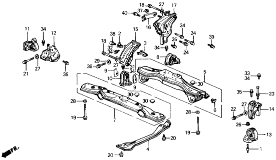1990 Honda Prelude 2 Door 2.0S KA 4AT Engine Mount - Center Beam Diagram