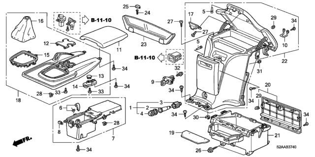2008 Honda S2000 2 Door CR (WITH AC) KA 6MT Console Diagram