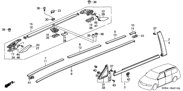 2001 Honda Odyssey 5 Door EX (NAVIGATION) KA 4AT Molding Diagram
