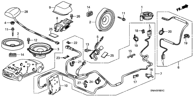 2007 Honda Civic Antenna Assembly, Xm (Habanero Red Pearl) Diagram for 39150-SNA-A01ZL