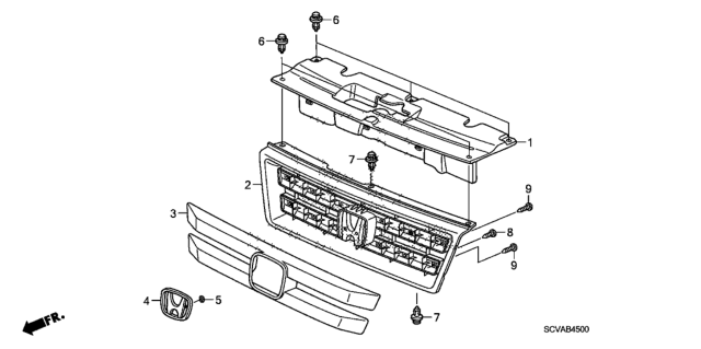 2008 Honda Element Molding, FR. Grille *NH660M* (EX GRILLE SILVER) Diagram for 75120-SCV-A02ZA