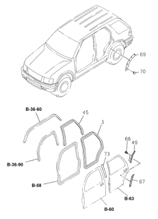 2000 Honda Passport Rear Door Trim Weatherstrip Diagram 2