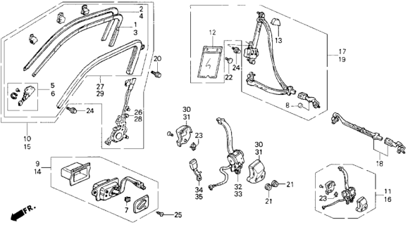 1991 Honda Civic Seat Belt Assembly, Left Rear (Urban Brown) Diagram for 828A0-SH5-A03ZB
