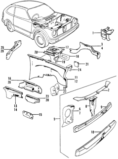 1974 Honda Civic Bulkhead, Front Diagram for 60810-634-674Z