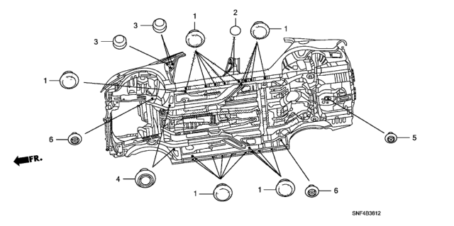 2010 Honda Civic 4 Door GX KA 5AT Grommet (Lower) Diagram