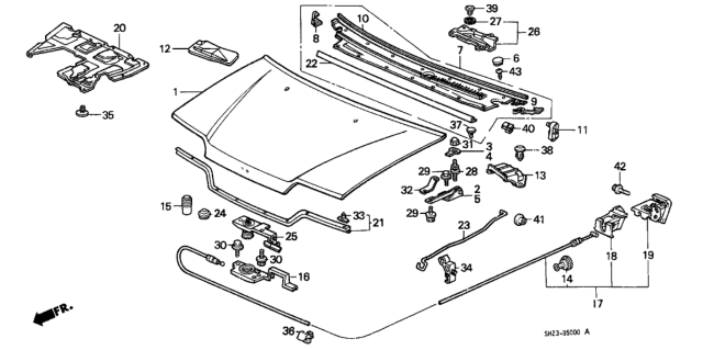 1991 Honda CRX Hood Diagram