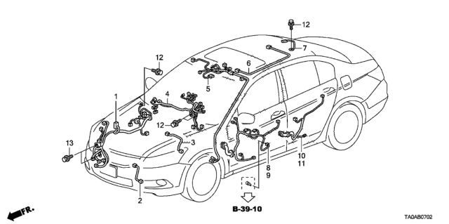 2012 Honda Accord Wire, Interior Diagram for 32155-TA0-W21