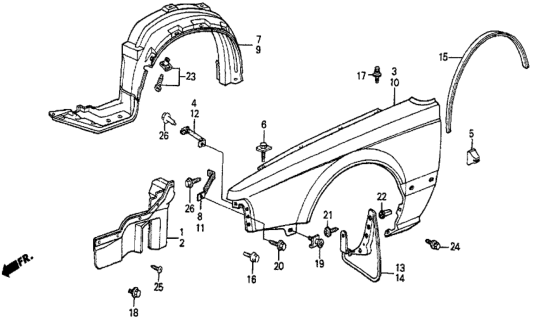 1987 Honda Prelude 2 Door SI KA 4AT Front Fender Diagram