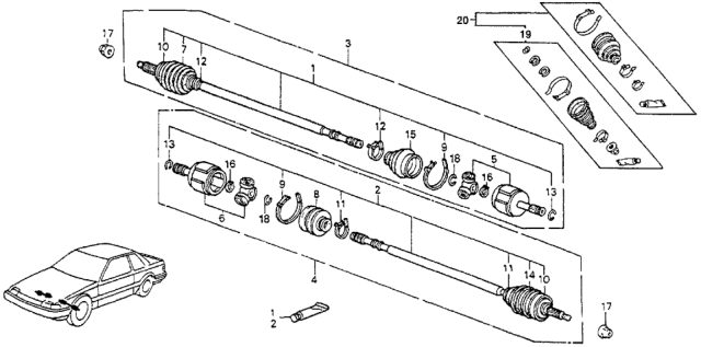 1987 Honda Prelude 2 Door SI KA 5MT Driveshaft Diagram
