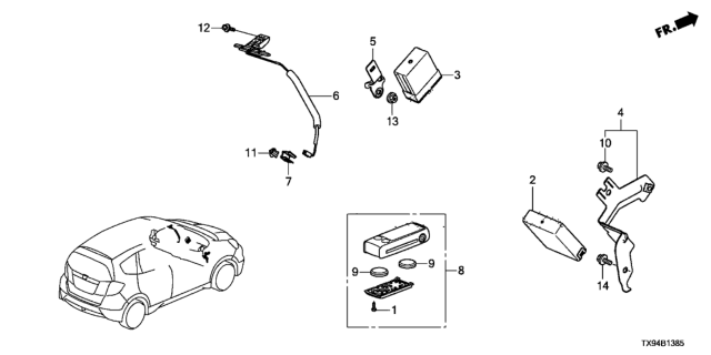 2014 Honda Fit EV Antenna Assembly, Hsvt (Gsm) Diagram for 39510-TF0-M01