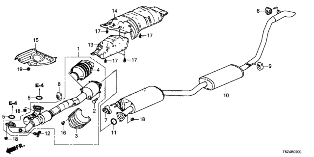 2020 Honda Ridgeline Muffler, Exhuast Diagram for 18307-T6Z-A01