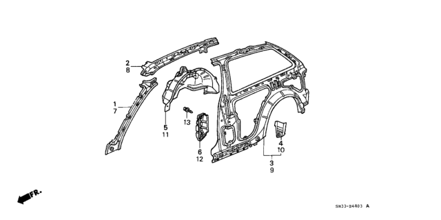 1988 Honda Civic 3 Door STD KL 4MT Inner Panel Diagram