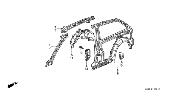 1988 Honda Civic Wheelhouse, L. RR. Diagram for 64730-SH3-A00ZZ