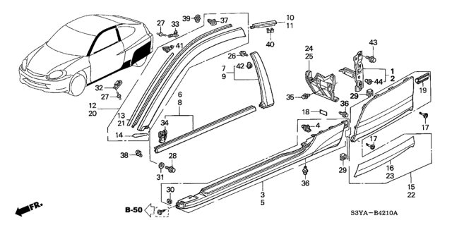 2004 Honda Insight Clip, FR. Pillar Garnish (B) Diagram for 91504-S3Y-003