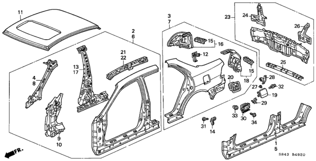 2001 Honda Accord Catcher, RR. Door Diagram for 63260-S84-A00