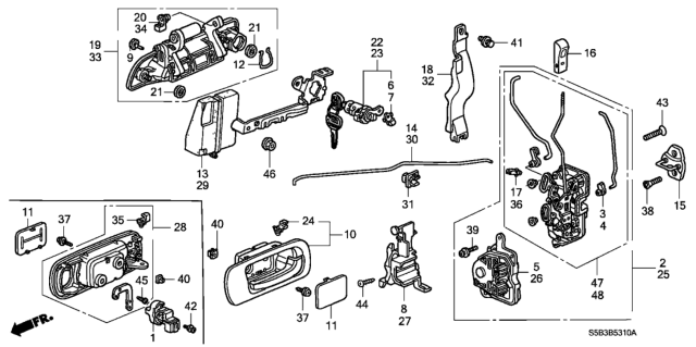 2003 Honda Civic Front Door Locks - Outer Handle Diagram