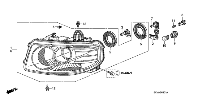 2007 Honda Element Headlight Unit, Passenger Side Diagram for 33101-SCV-A12