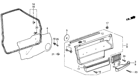 1987 Honda Civic 4 Door GL KA 5MT Front Door Lining Diagram