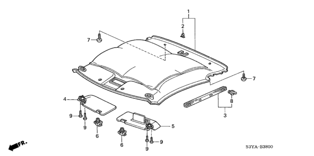 2005 Honda Insight 3 Door DX (A/C) KA 5MT Roof Lining Diagram