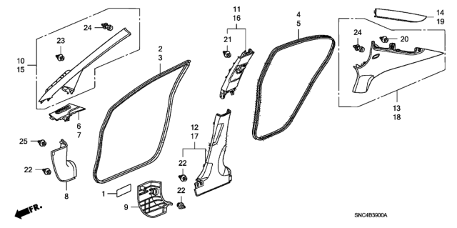 2009 Honda Civic Garnish Assy., L. Center Pillar (Lower) *NH686L* (QP LIGHT WARM GRAY) Diagram for 84171-SNA-A01ZF