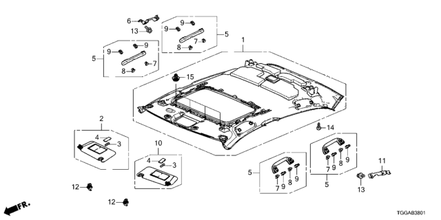 2021 Honda Civic 5 Door EX KA CVT Roof Lining Diagram