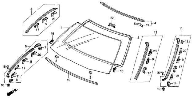 1993 Honda Accord 2 Door EX KA 5MT Windshield Diagram