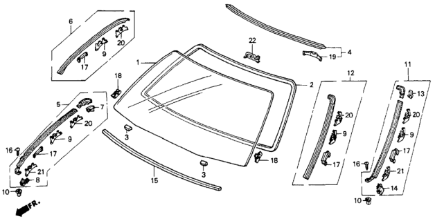 1990 Honda Accord Clip A, FR. Windshield Side Molding (White) Diagram for 91524-SM4-003