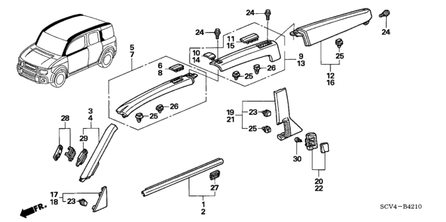 2006 Honda Element Molding - Roof Garnish Diagram