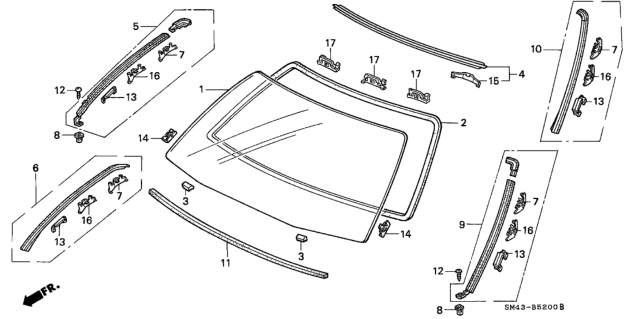 1993 Honda Accord 4 Door EX KA 5MT Windshield Diagram