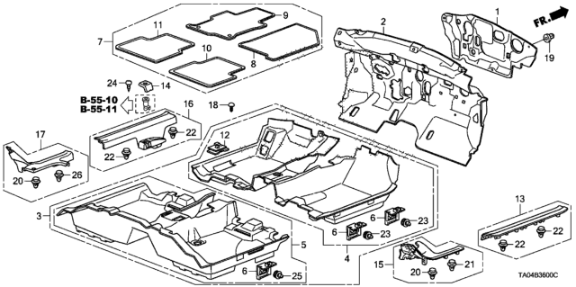 2008 Honda Accord Carpet Assy., RR. Floor *NH597L* (DARK ATLAS GRAY) Diagram for 83302-TA5-A11ZB