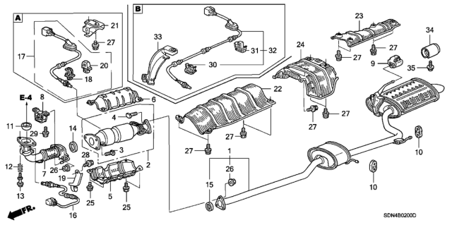 2004 Honda Accord Muffler Set, Exhuast Diagram for 18030-SDN-A01
