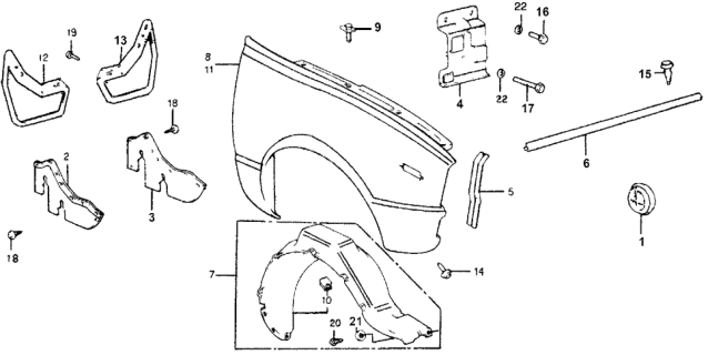 1977 Honda Accord 3 Door STD KA HMT Front Fender Diagram