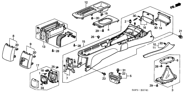 2002 Honda Civic Cover Assy., RR. Center Console *NH167L* (GRAPHITE BLACK) Diagram for 83403-S5A-A01ZC