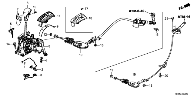 2013 Honda Civic Bracket Set, Select Lever Diagram for 54200-TR6-A83