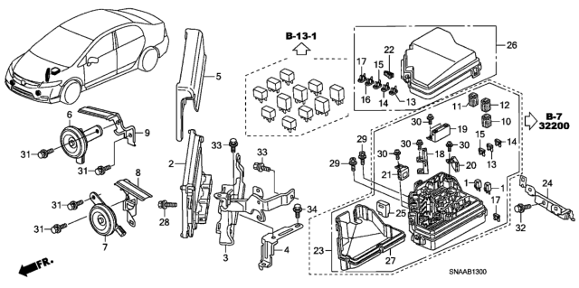 2009 Honda Civic Control Unit (Engine Room) Diagram 1