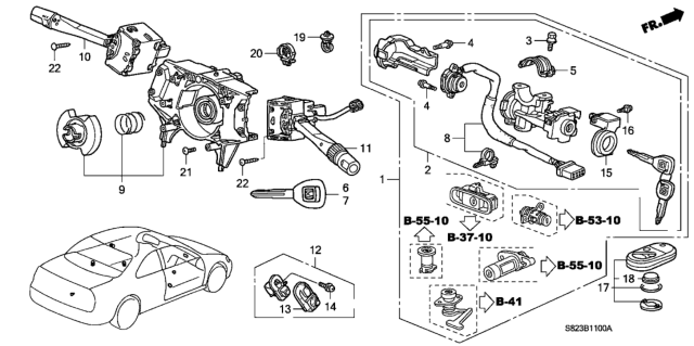 1998 Honda Accord Lock Assy., Steering Diagram for 35100-S84-A33NI