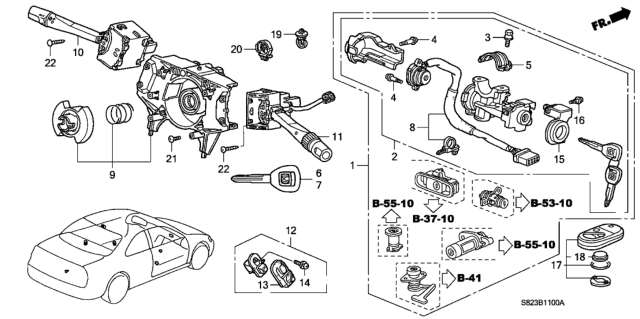 1998 Honda Accord Cylinder Set, Key Diagram for 06350-S82-A22