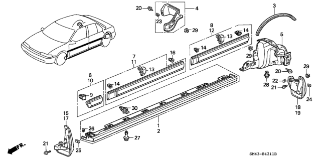 1990 Honda Accord Protector, R. RR. Wheelhouse Diagram for 74553-SM4-A00